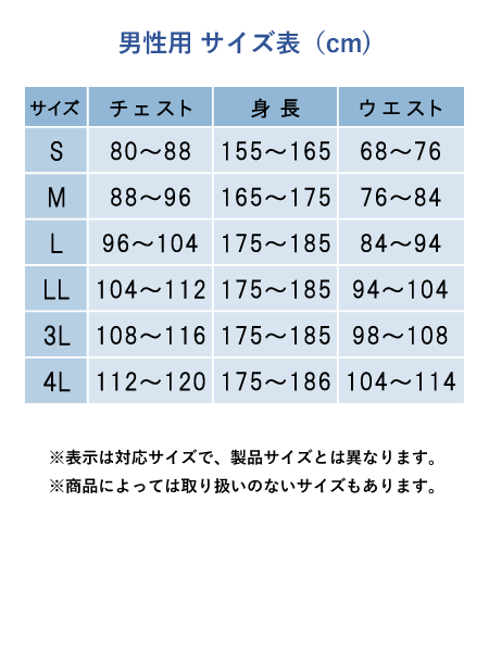 適応サイズ表を拡大表示