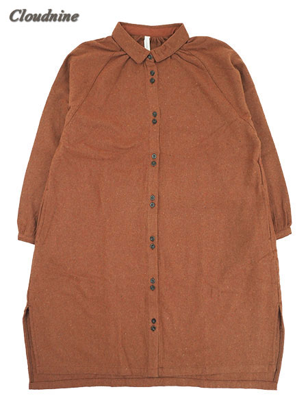 Cloudnine 婦人毛混フランネル前開きシャツワンピース