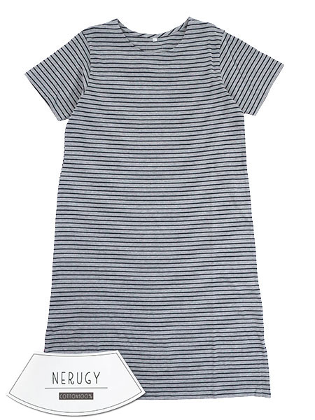 NERUGY 婦人綿100%天竺ニットワンピース 細ボーダー柄