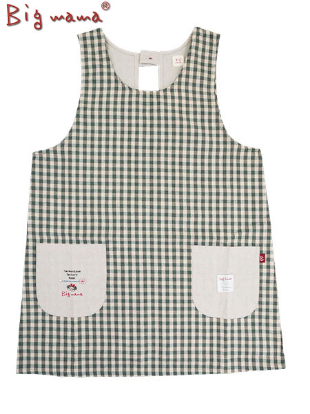 Big mama(ビッグママ)婦人ラン型エプロン チェック ウエスト紐タイプ