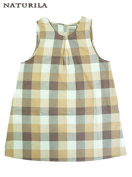 NATURILA ラン型かぶりエプロン ブロックチェック柄