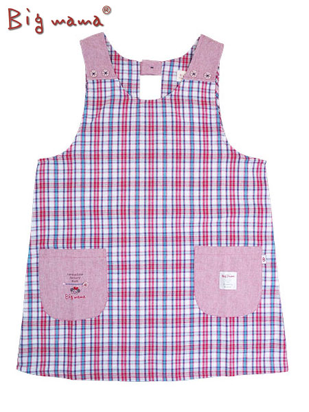 Big mama(ビッグママ) ラン型エプロン チェック柄 ウエスト紐タイプ