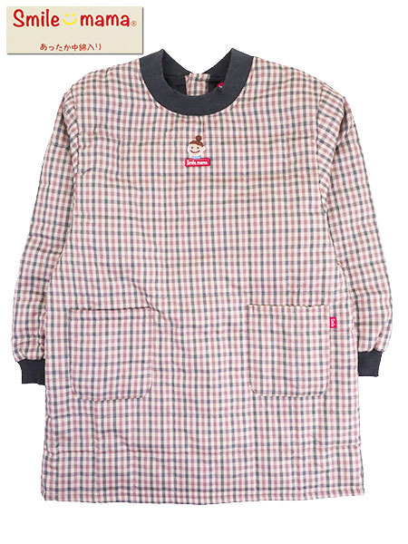 Smile mama(スマイルママ) 中わた入りキルト割烹着 小さめチェック柄 背ボタン