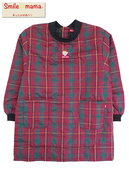 Smile mama(スマイルママ) 中わた入りキルト割烹着 チェック柄 背ボタン