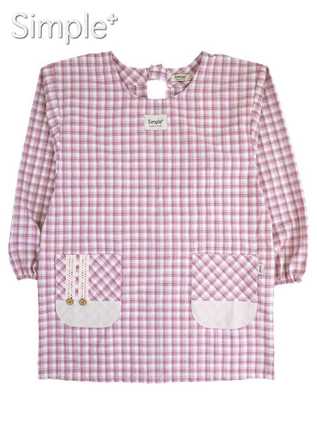Simple＋(シンプルプラス) 先染格子柄割烹着 ウエスト紐タイプ