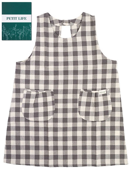 PETIT LIFE 婦人ラン型エプロン 腰ゴム かぶりタイプ チェック柄
