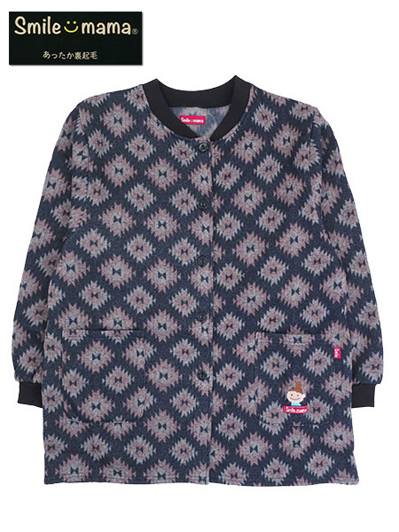 Smile mama(スマイルママ) 杢ニット裏起毛前あきスモック 幾何学柄