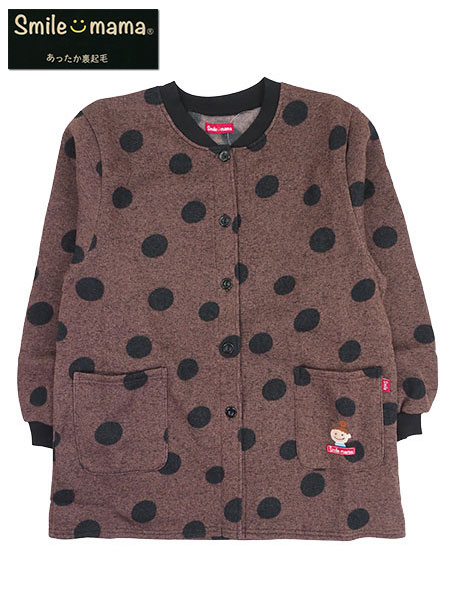 Smile mama(スマイルママ) 杢ニット裏起毛 前あきスモック 水玉柄