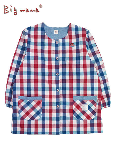Big mama(ビッグママ）婦人前あきスモック チェック柄