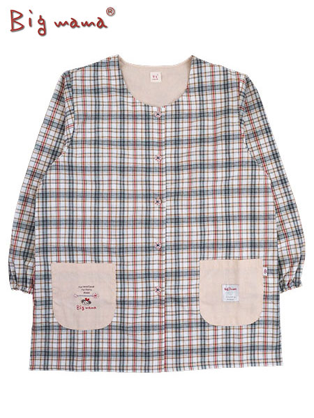 Big mama(ビッグママ）婦人前あきスモック チェック柄