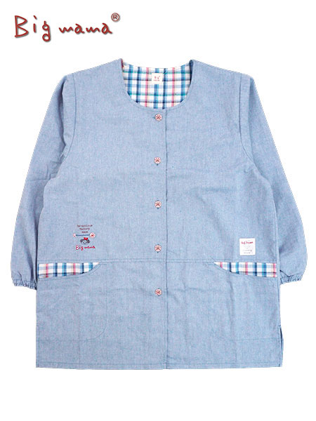 Big mama(ビッグママ）婦人前あきスモック シャンブレー 無地