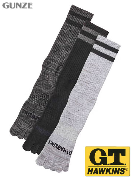 グンゼ G.T.HAWKINS 紳士 5本指ソックス 3PACK 2ライン 爽快メッシュ