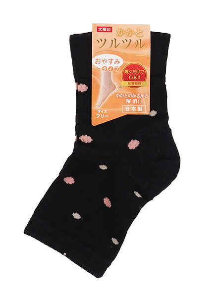 婦人かかとツルツルソックス おやすみタイプ つま先なし 水玉柄