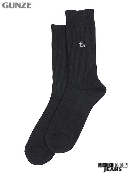 グンゼ MICHIKO LONDON JEANS 紳士ソックス リブ ワンポイント刺繍