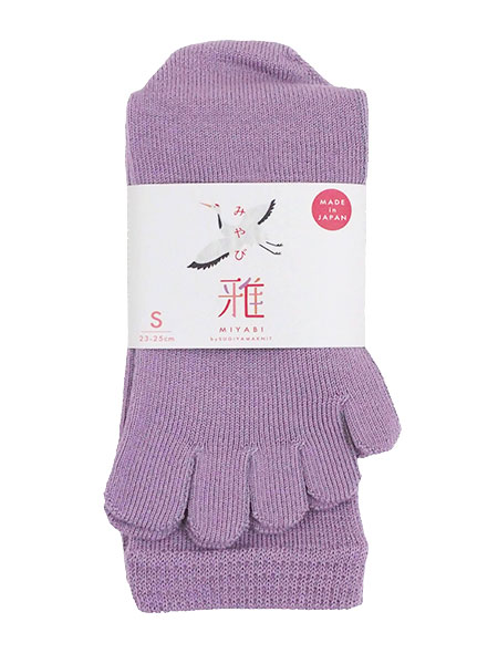 雅(みやび) 婦人5本指ソックス クルー丈 かかと付き 無地 日本製