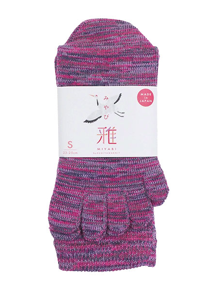 雅(みやび) 婦人5本指ソックス クルー丈 かかと付き 杢柄 日本製
