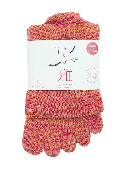 雅(みやび) 婦人5本指ソックス くちゴムゆったり かかと付き 杢柄 日本製