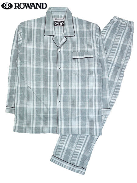 ROWAND(ロワンド)紳士長袖・長パンツパジャマ 日本製 綿100% スムース チェックペイズリー