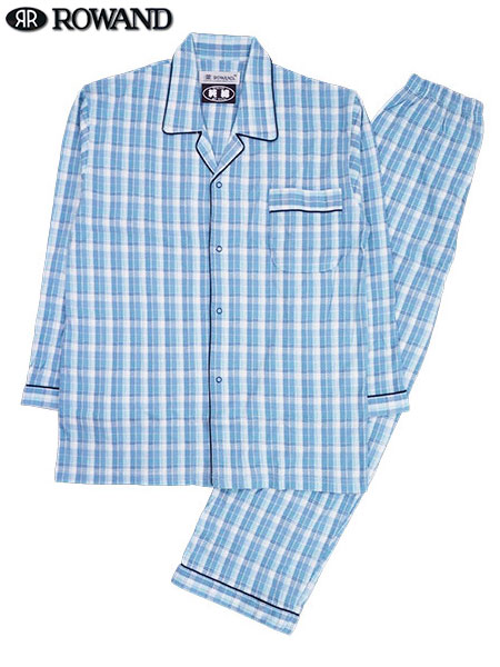 ROWAND(ロワンド)紳士長袖・長パンツパジャマ 日本製 綿100% スムース チェック柄