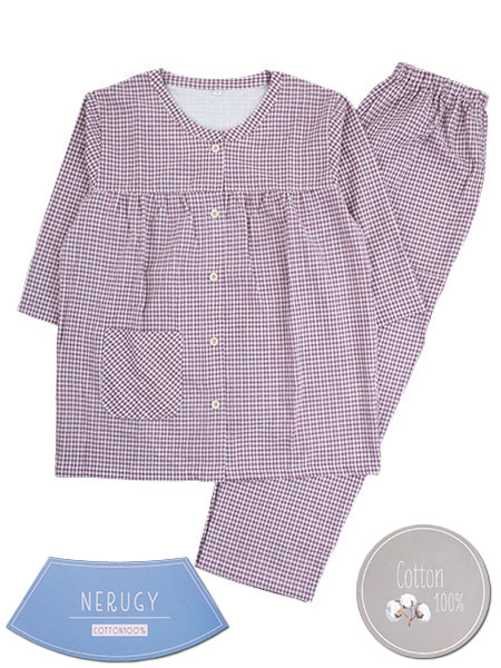NERUGY 婦人7分袖・長パンツパジャマ ギンガムチェック 綿100%サッカー