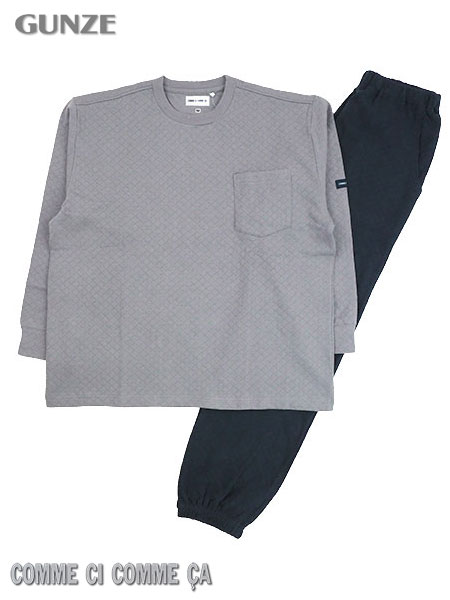 グンゼ コムシコムサ 紳士長袖・長パンツパジャマ 無地 ダイヤキルト かぶりタイプ