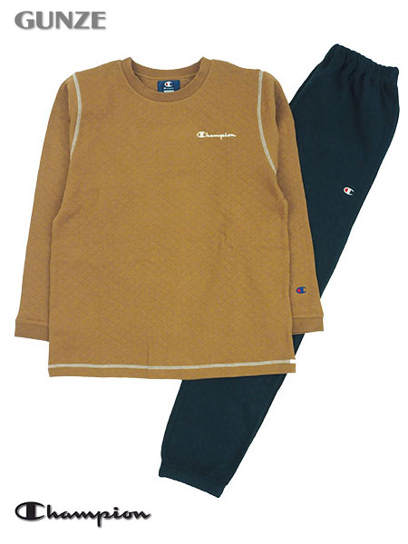 GUNZE(グンゼ)Champion(チャンピオン)婦人長袖・長パンツパジャマ 無地 ダイヤキルト