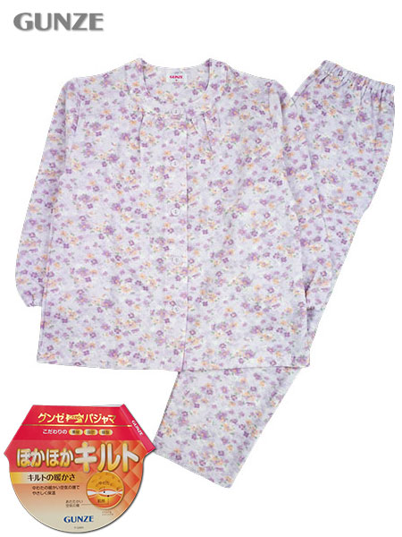 グンゼ 婦人長袖・長パンツパジャマ ほかほかキルト 花柄