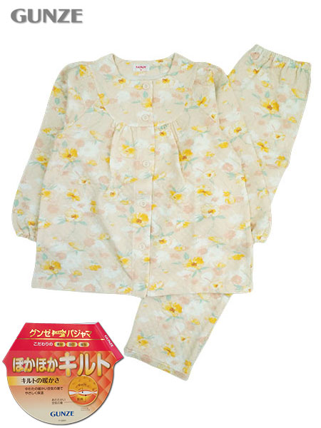 グンゼ 婦人長袖・長パンツパジャマ ほかほかキルト 花柄