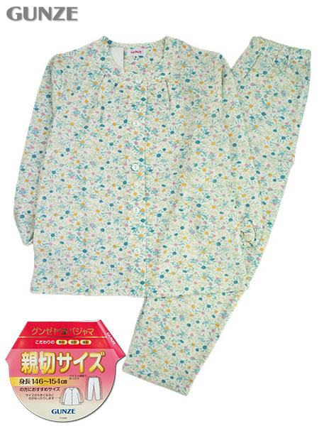 グンゼ 婦人長袖・長パンツパジャマ 親切サイズ ソフトキルト 花柄