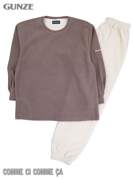 グンゼ コムシコムサ 婦人長袖・長パンツパジャマ フリース 無地 かぶりタイプ