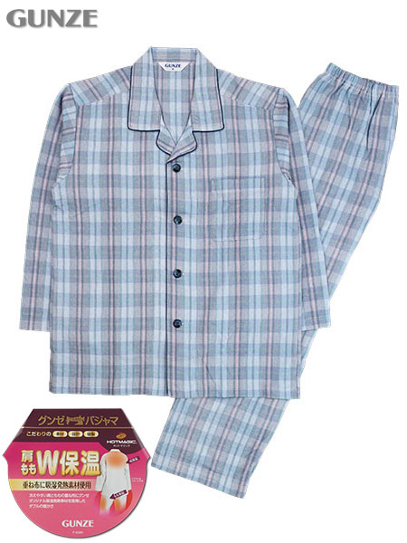 グンゼ ホットマジック 紳士長袖・長パンツパジャマ 肩ももW保温 チェック柄