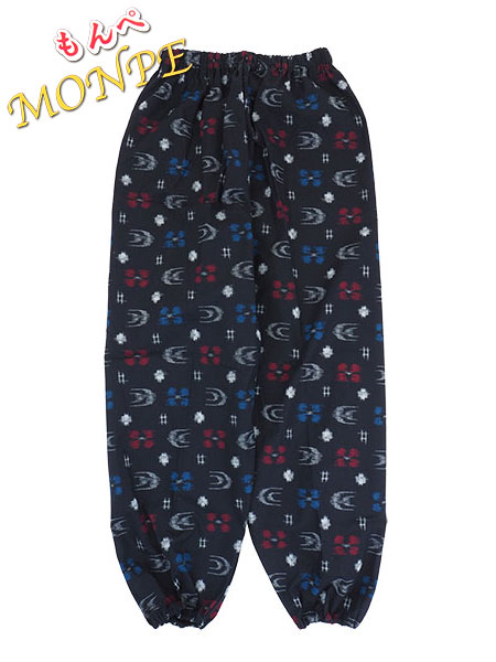 婦人 かすり調プリントもんぺ ハナトツキ柄 綿100% 日本製