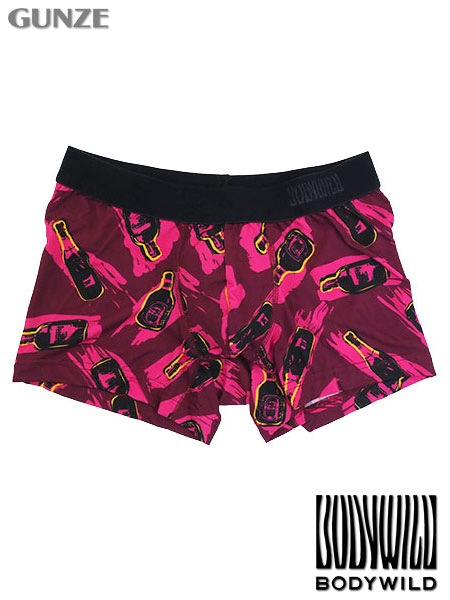 グンゼ BODYWILD 紳士ボクサーパンツ(前とじ) 吸汗速乾 リキュールボトル柄