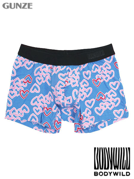グンゼ BODYWILD 紳士ボクサーパンツ(前とじ) ハート柄 綿混素材
